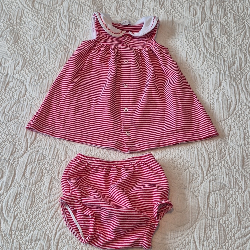 Kissy Kissy girls size 3-6 months red & white striped sleeveless dress & d cover